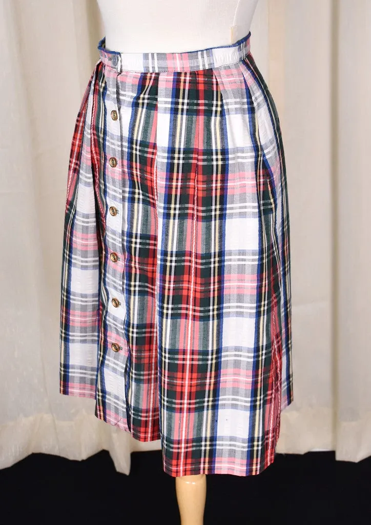 1960s Vintage Seersucker Button Skirt by Summit of Boston