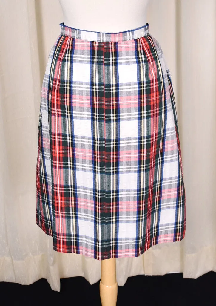 1960s Vintage Seersucker Button Skirt by Summit of Boston
