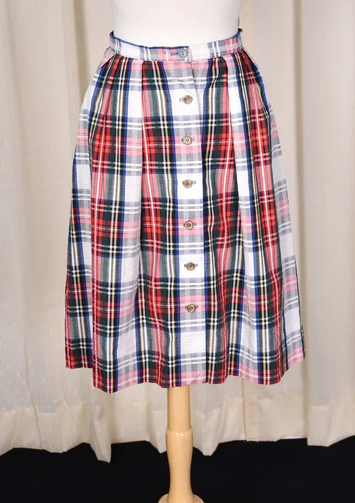 1960s Vintage Seersucker Button Skirt by Summit of Boston