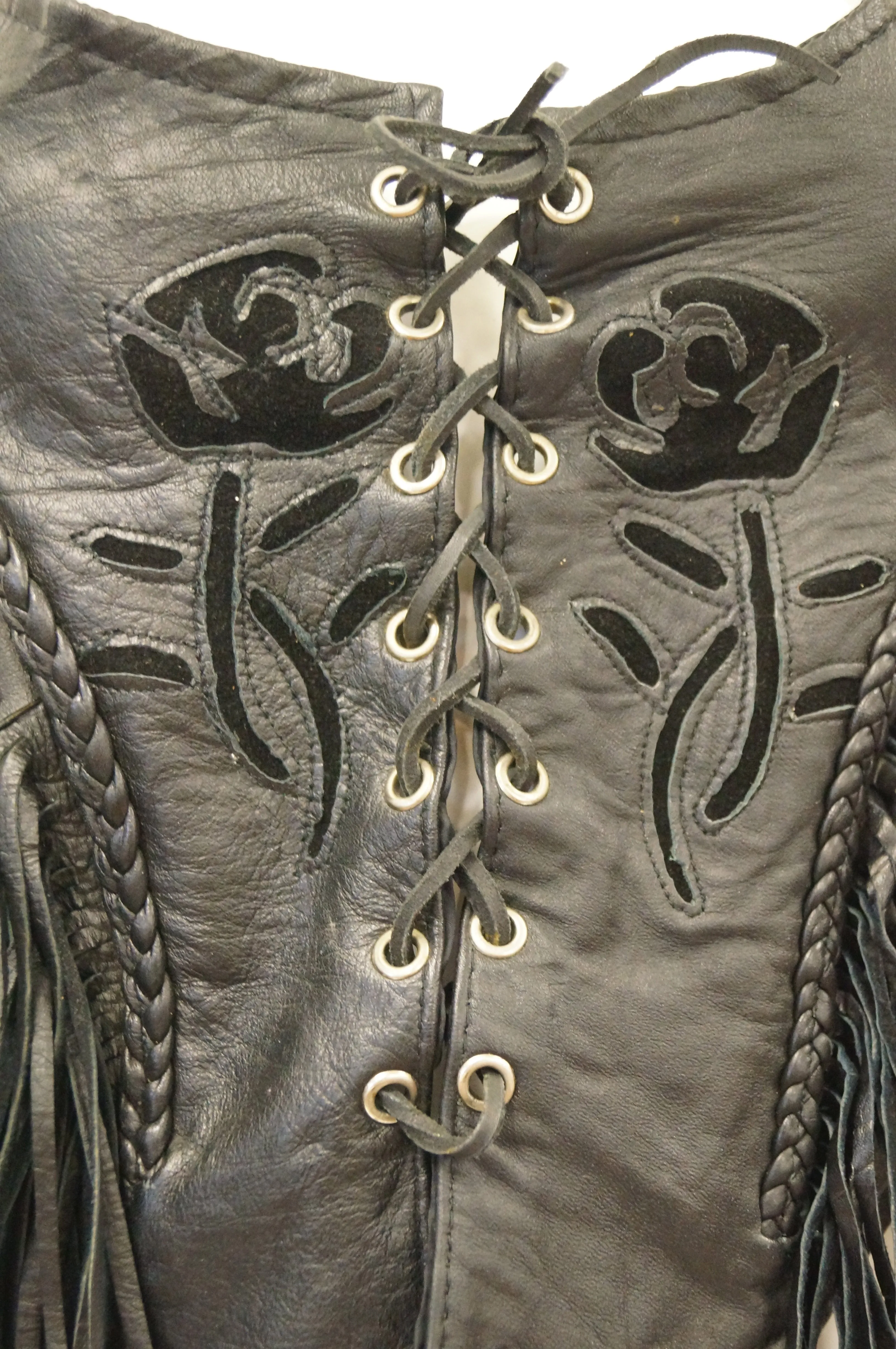 1970s Leather Lace Up Halter Top w/ Fringe and Suede Details