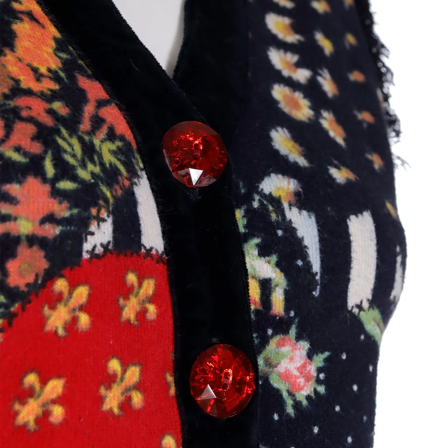 1980s Moschino Jeans Patchwork Floral Print Button Front Top or Vest w Heart