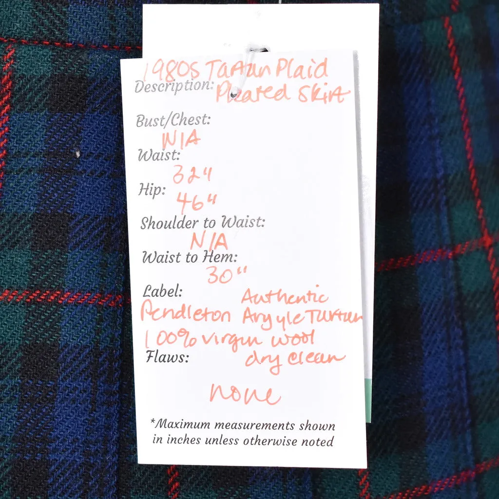 1980s Vintage Green Navy Pleated Skirt