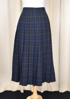 1980s Vintage Green Navy Pleated Skirt