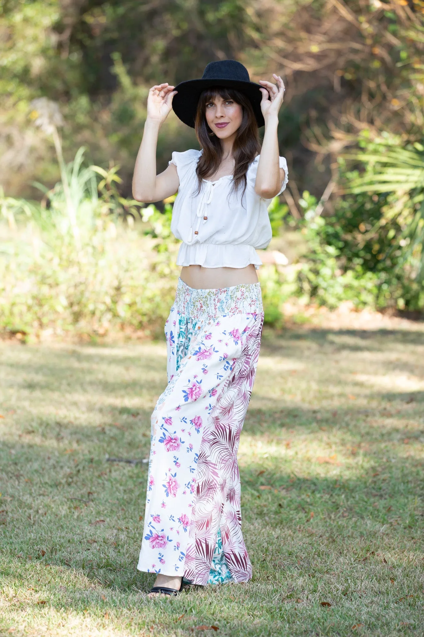 225295/1 White Floral Serenity Patchwork Chic Pants