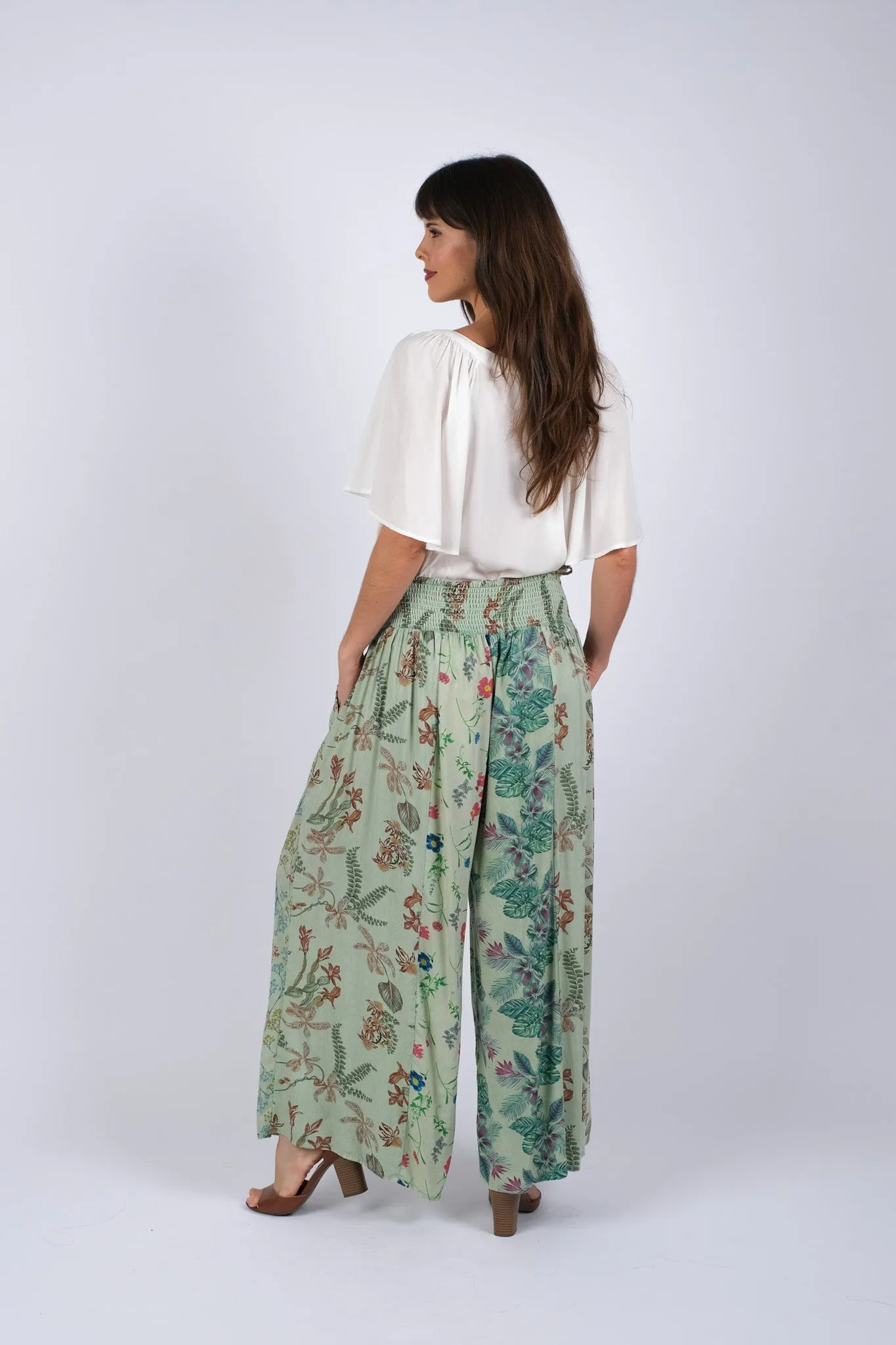 225295/2 Green Floral Serenity Patchwork Chic Pants