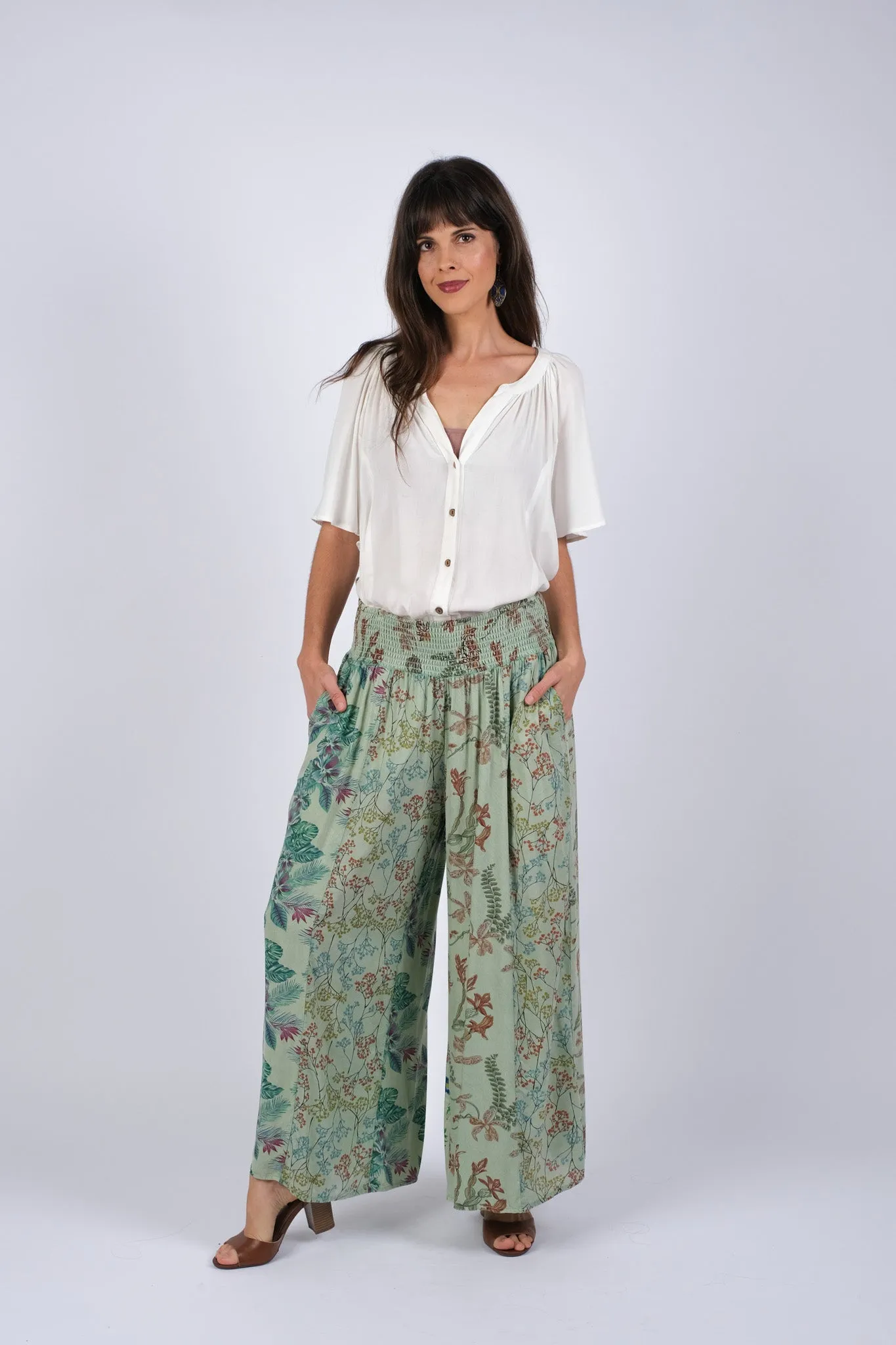 225295/2 Green Floral Serenity Patchwork Chic Pants