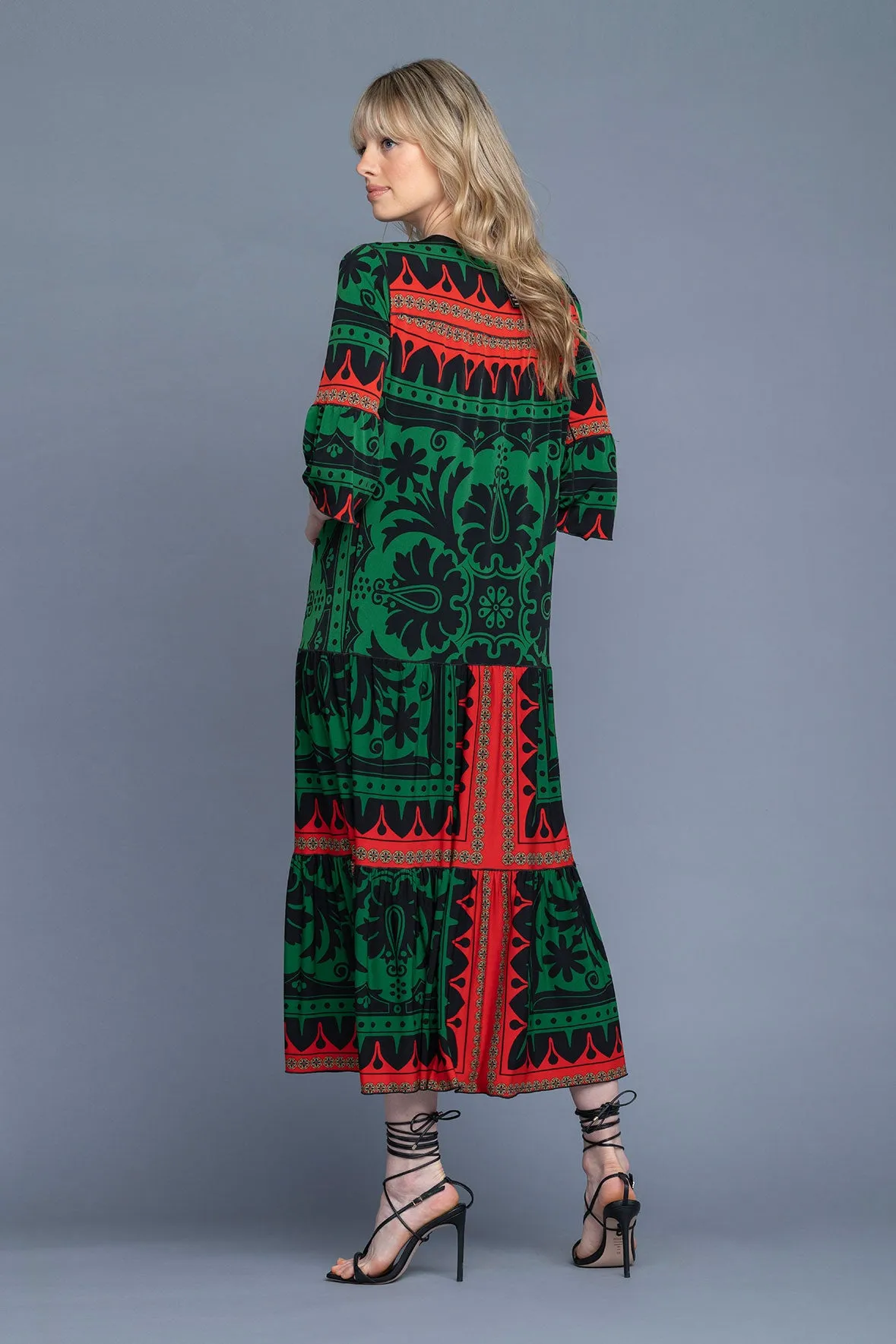 3/4 Sleeve Yoke Tier Dress