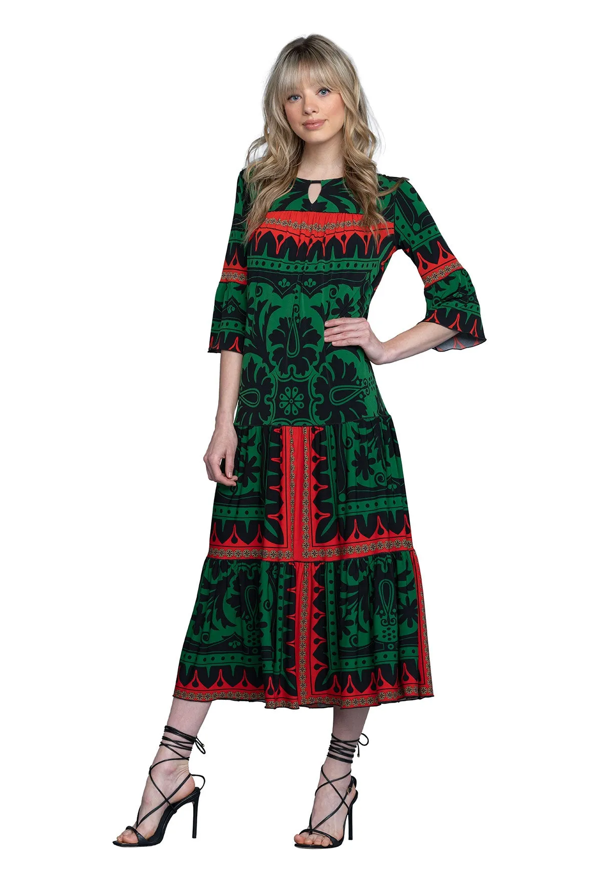 3/4 Sleeve Yoke Tier Dress