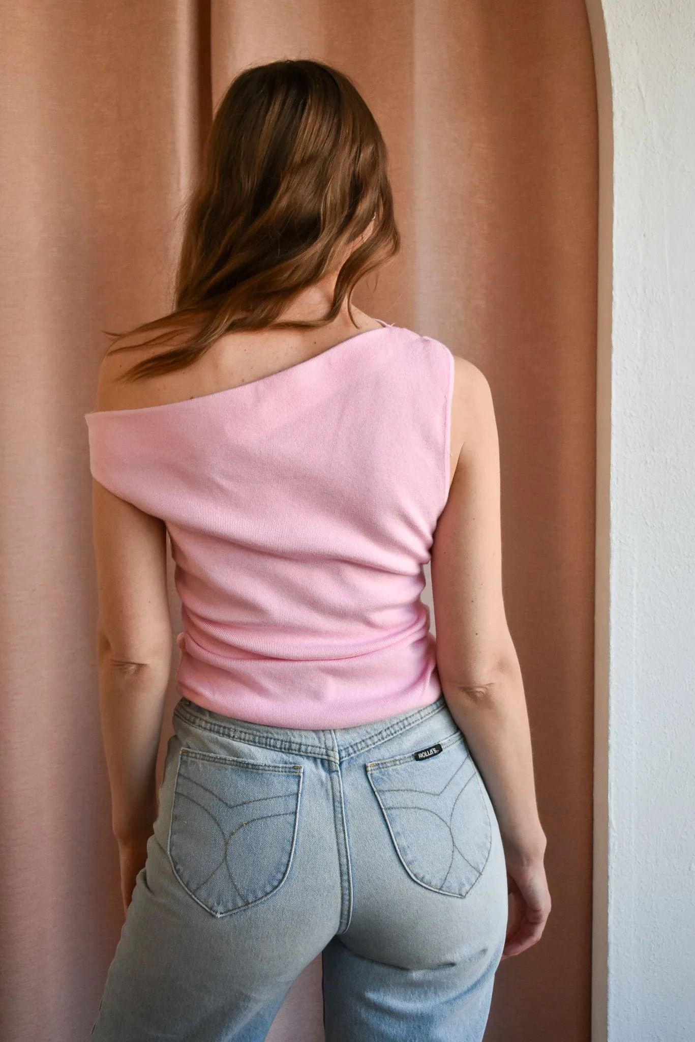 Anya Pink Asymmetrical Shoulder Top