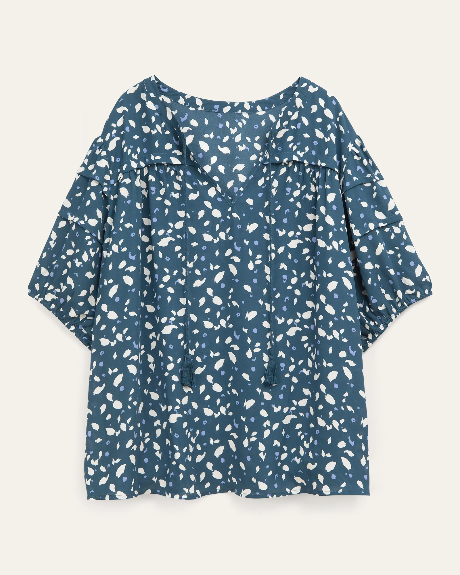 Barbara Printed Peasant Top | Forest Green / Ivory
