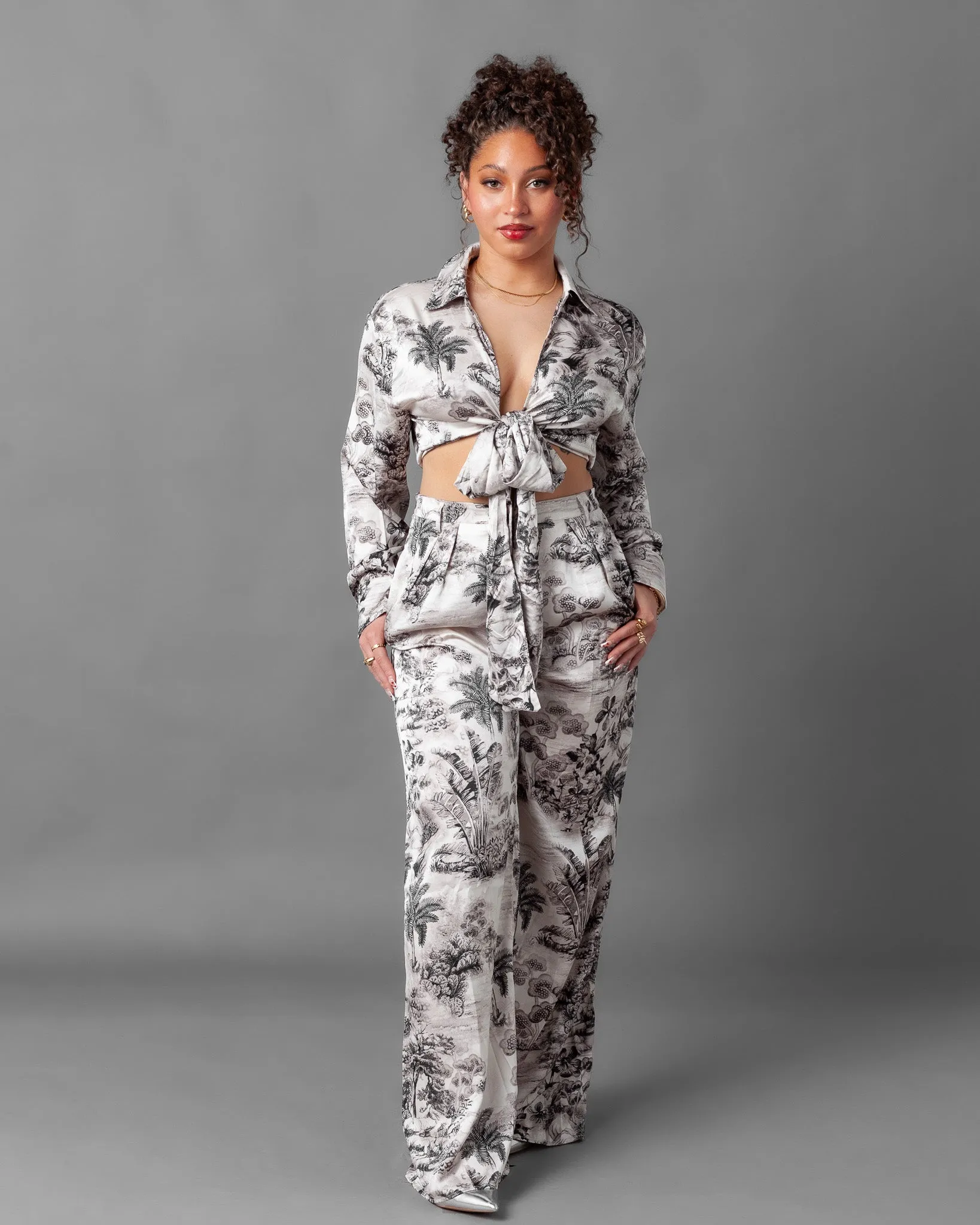 Bari Tropical Silky Palazzo Pants