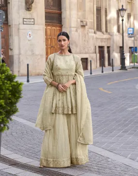Beige Embroidered Palazzo Suit with Dupatta