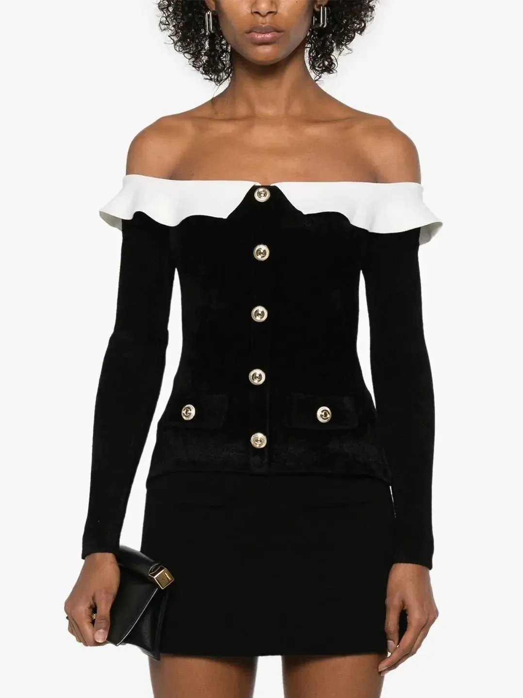 Bicolor Off-Shoulder Knit Top