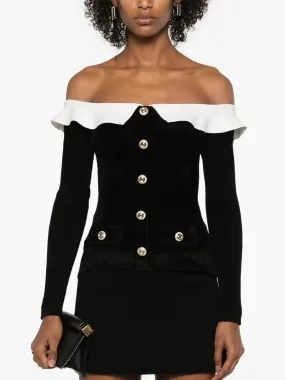 Bicolor Off-Shoulder Knit Top