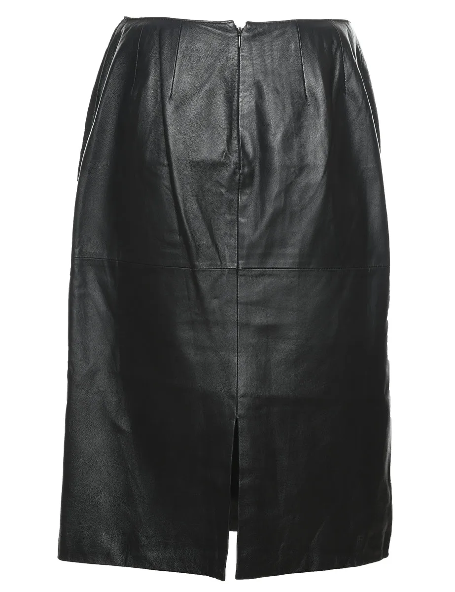 Black A-Line Leather Skirt - M