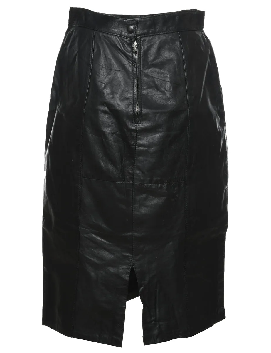 Black A-Line Leather Skirt - S