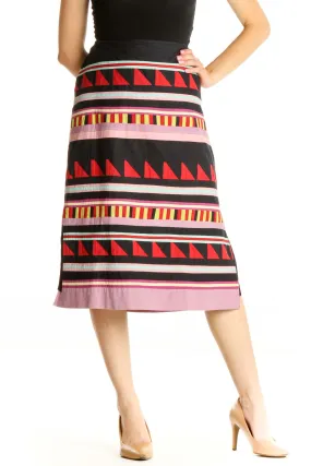 Black Aztec Print Bohemian A-Line Skirt