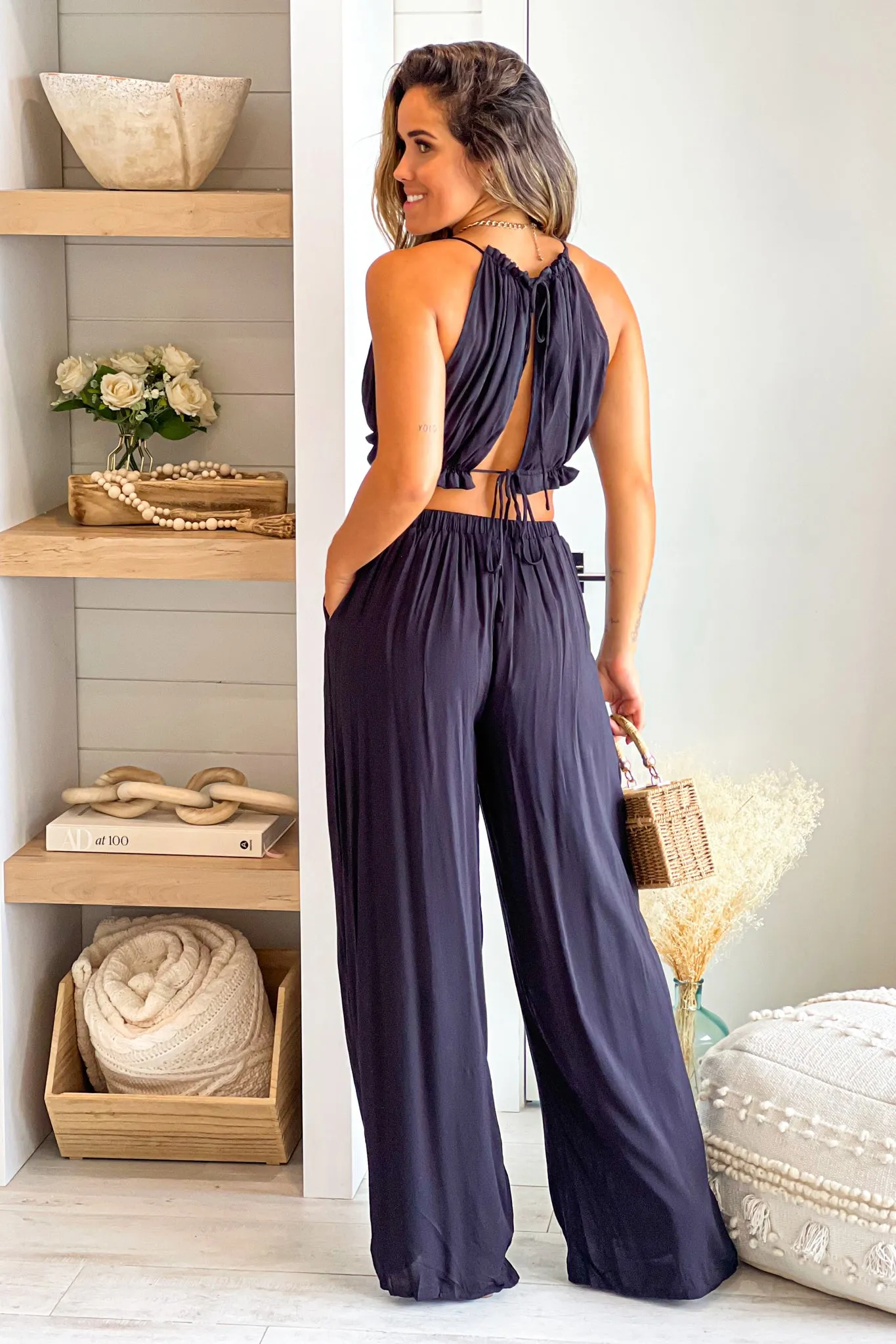 Black Cut Out Top And Pants Set