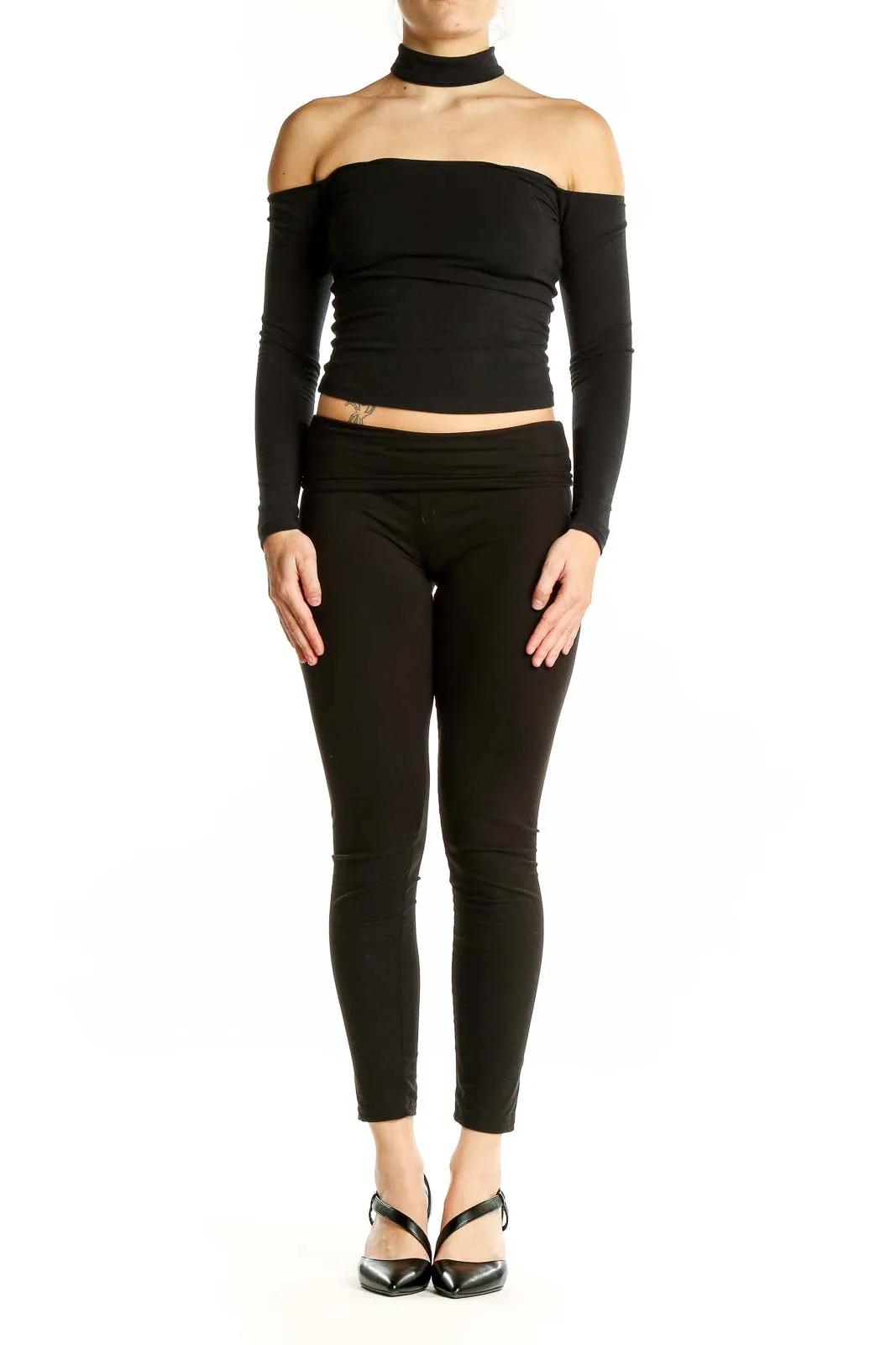 Black Off-Shoulder Choker Crop Top