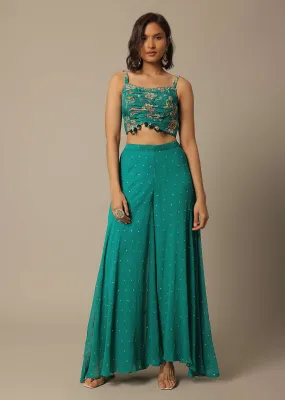 Blue Crop Top Set With Mirror Embellishments