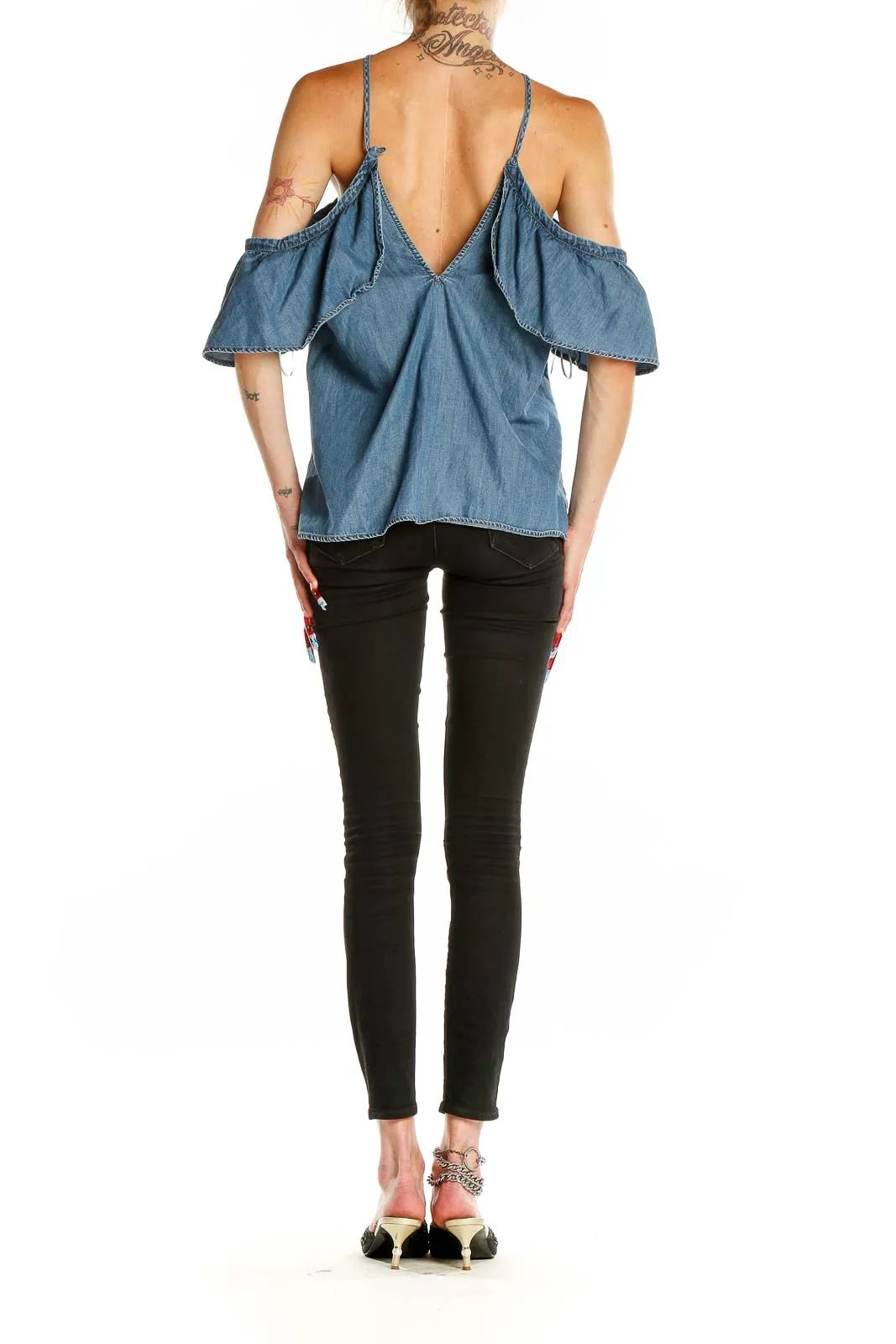 Blue Denim Off-Shoulder Ruffle Top