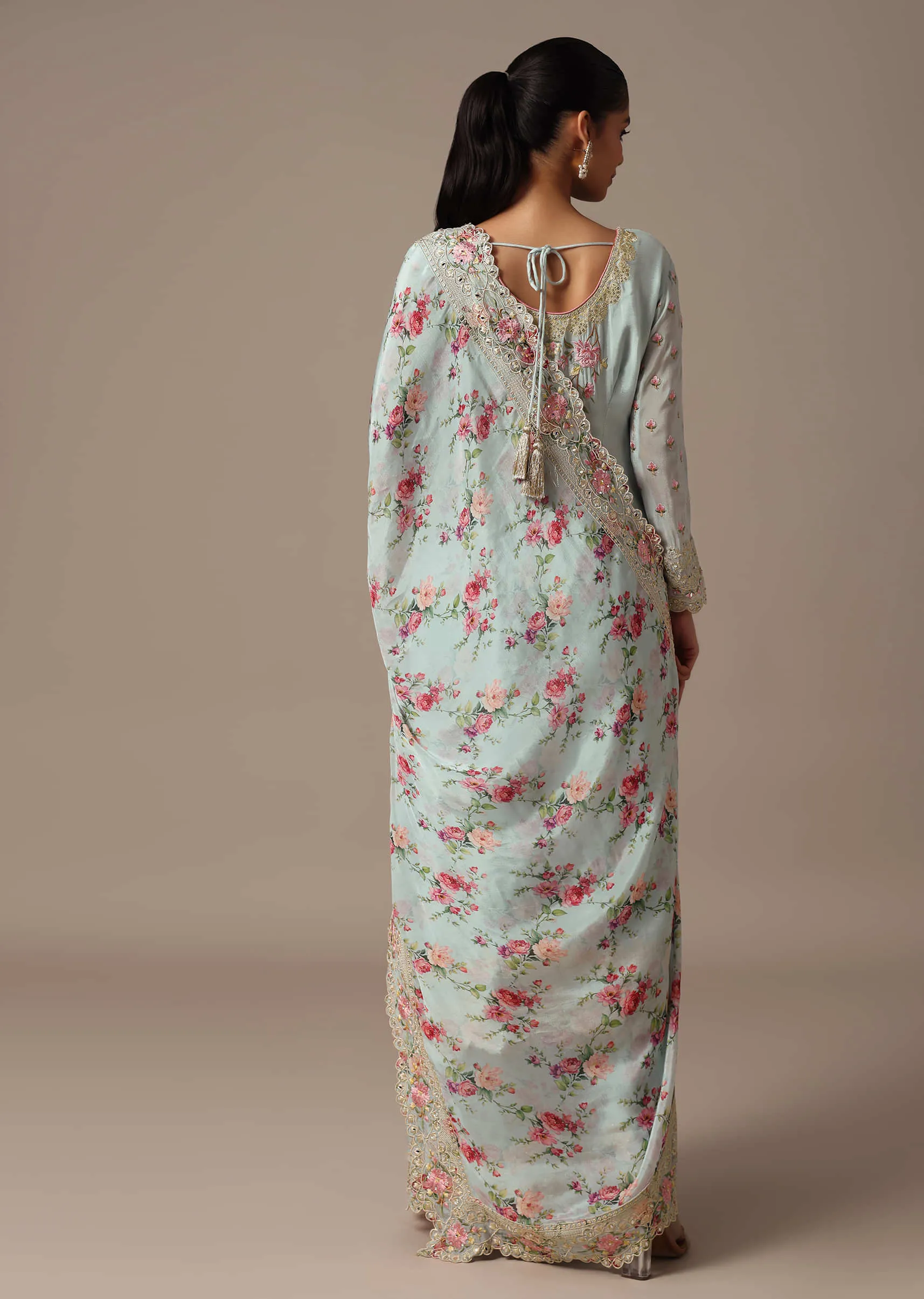 Blue Embroidered Kurta Palazzo Set With Floral Printed Dupatta