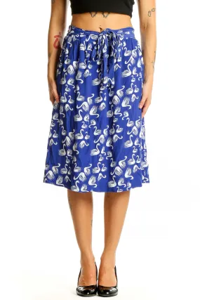 Blue Swan Print Midi Skirt