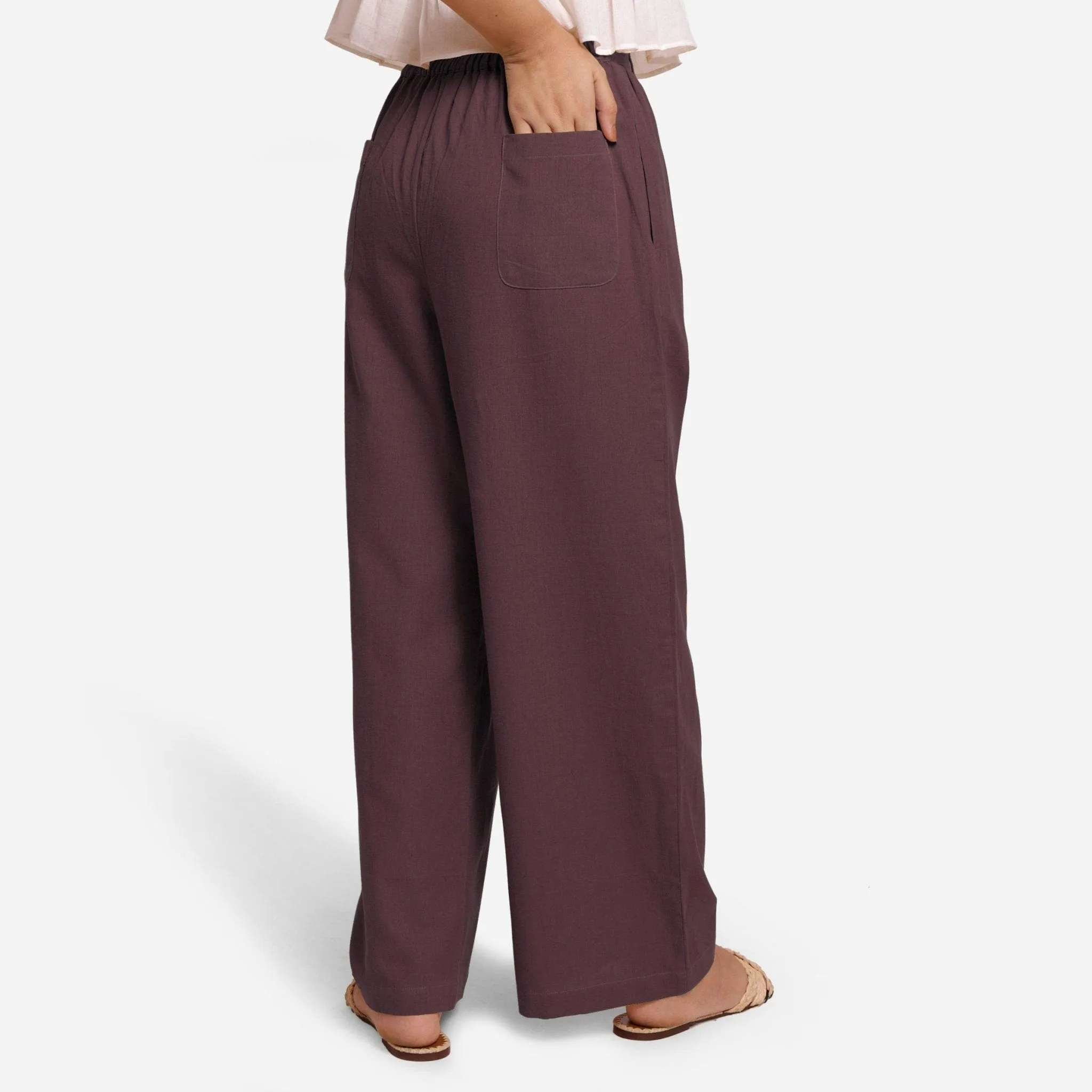Brown Cotton Flax Elasticated Wide Legged Pant