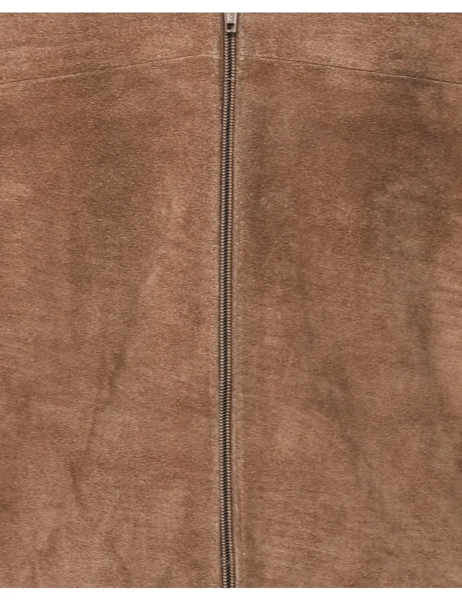 Brown Suede Knit Sleeved Jacket - M