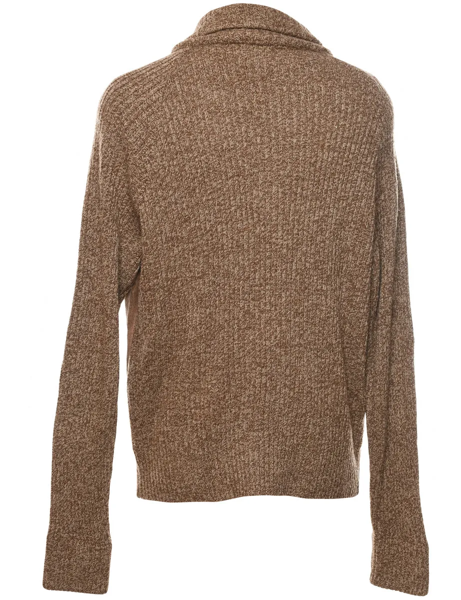 Brown Suede Knit Sleeved Jacket - M