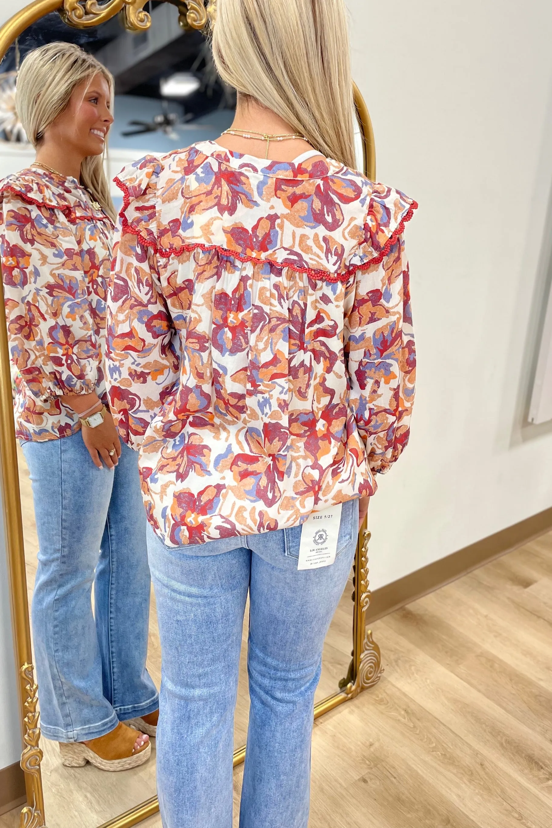 Burgundy Abstract Peasant Blouse