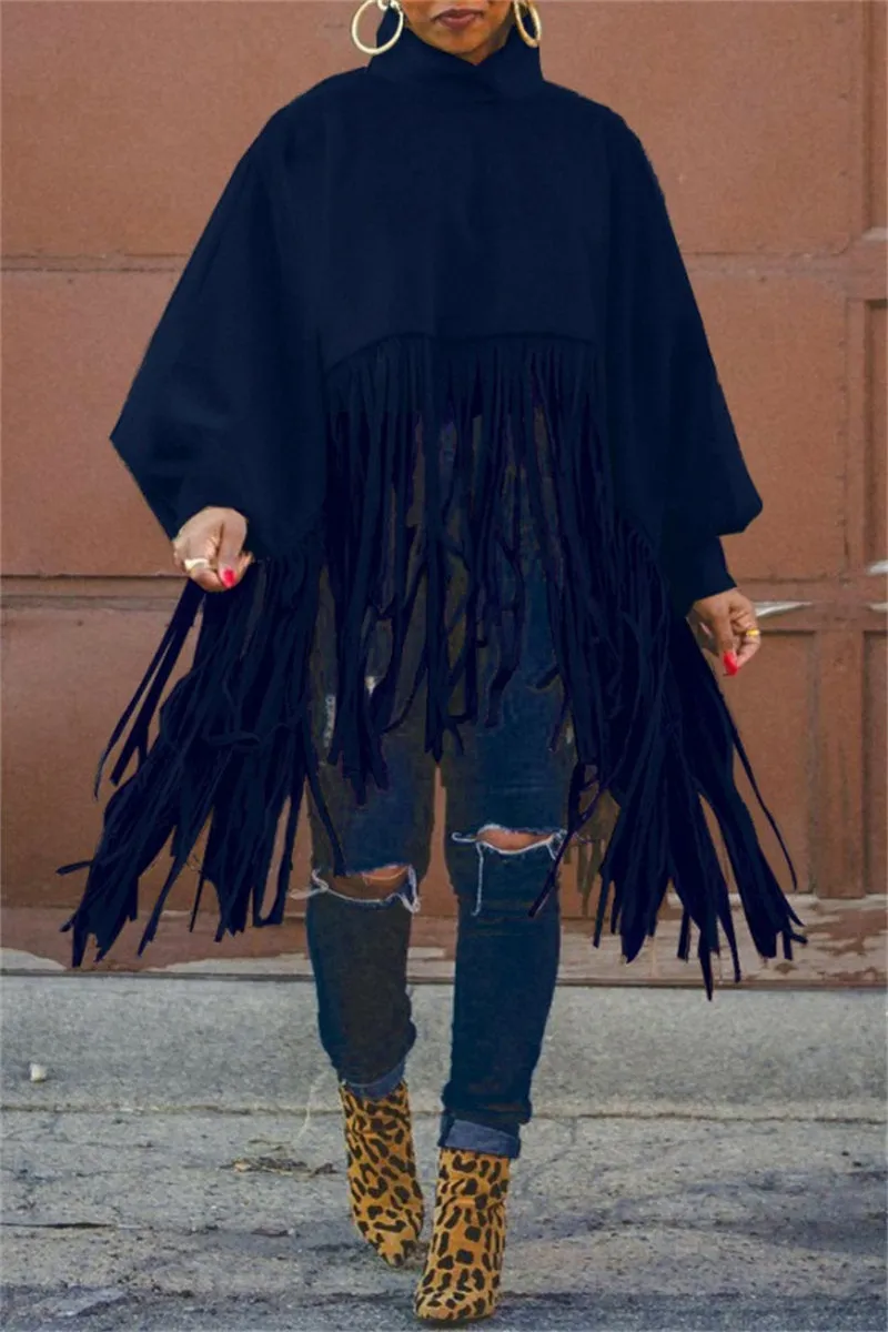 Casual Solid Color Fringed Trim Turtleneck Tops(6 Colors)