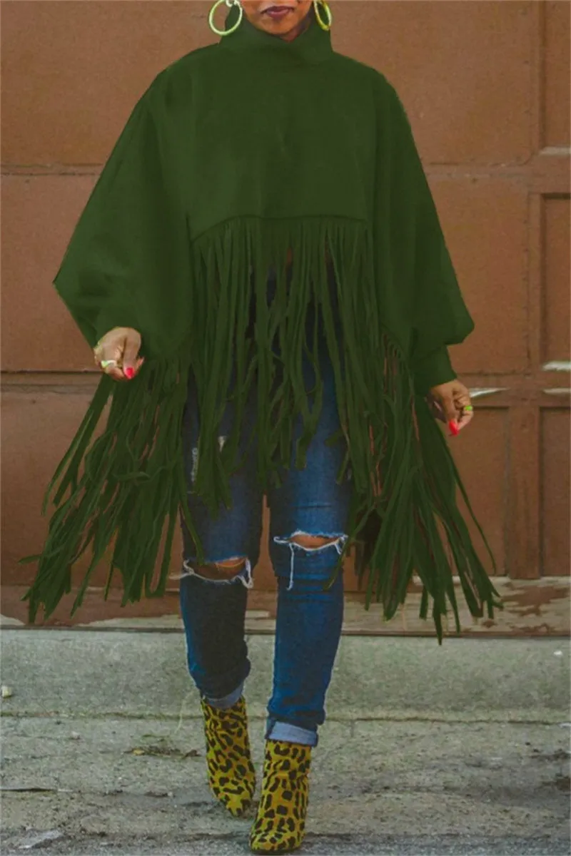 Casual Solid Color Fringed Trim Turtleneck Tops(6 Colors)