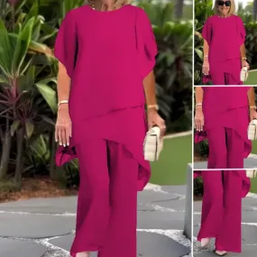 Charming Irregular Top & Wide Leg Pants Set