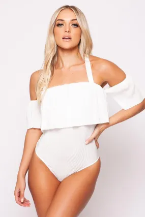 Chelsie - White Crinkle Off The Shoulder Bodysuit