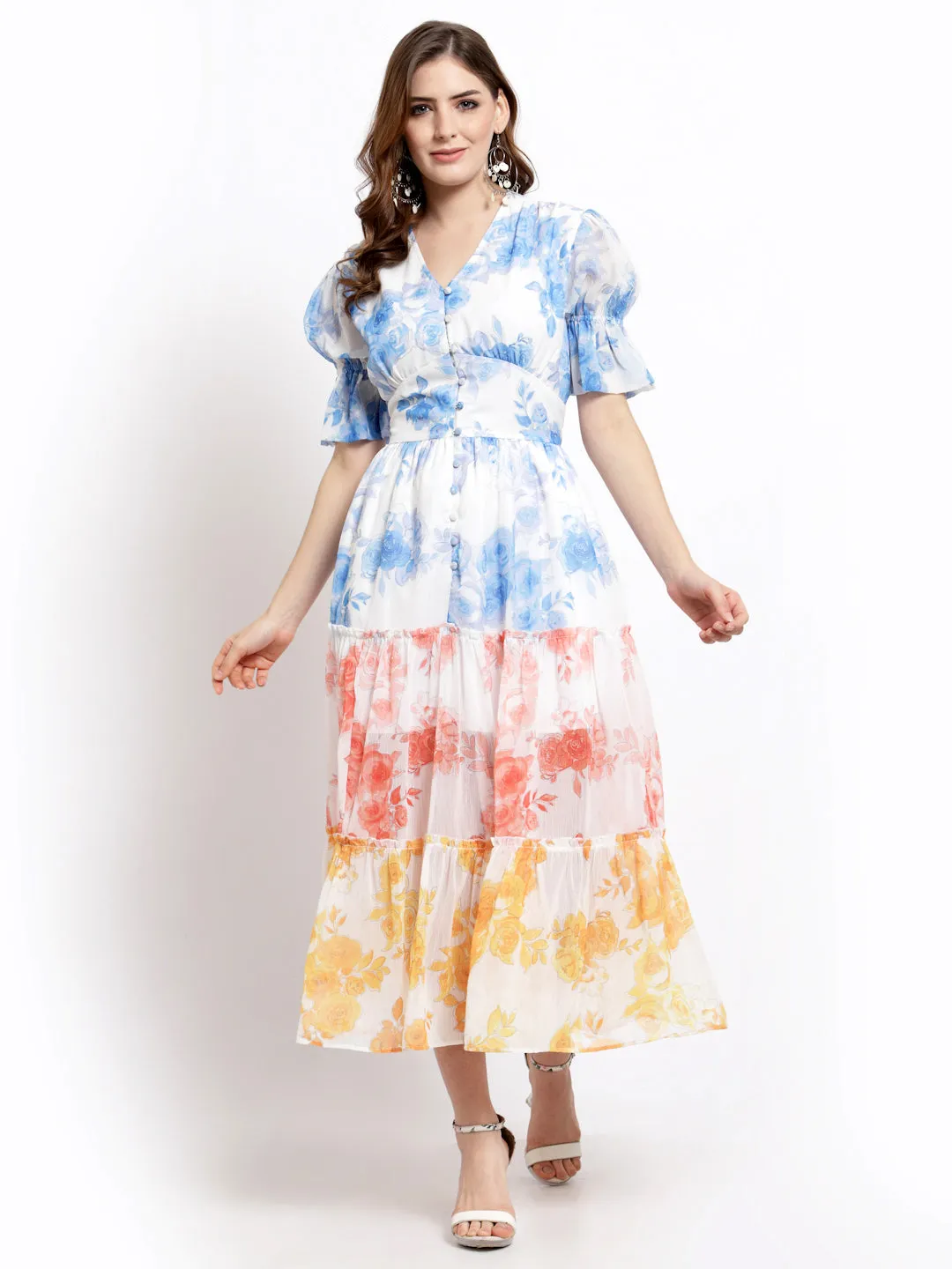 Chiffon Colour Blocking Layered Dress