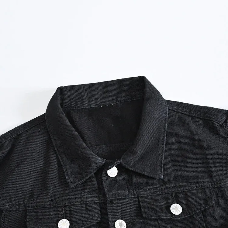 Classic Black Jeans Vest for Men in Rock Style / Slim Fringe Denim Waistcoat Sleeveless Top
