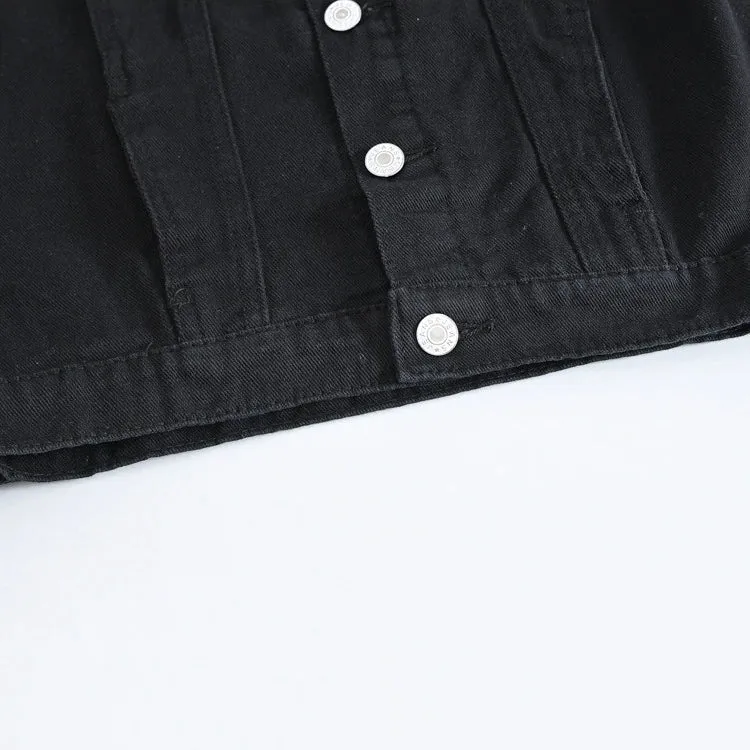 Classic Black Jeans Vest for Men in Rock Style / Slim Fringe Denim Waistcoat Sleeveless Top