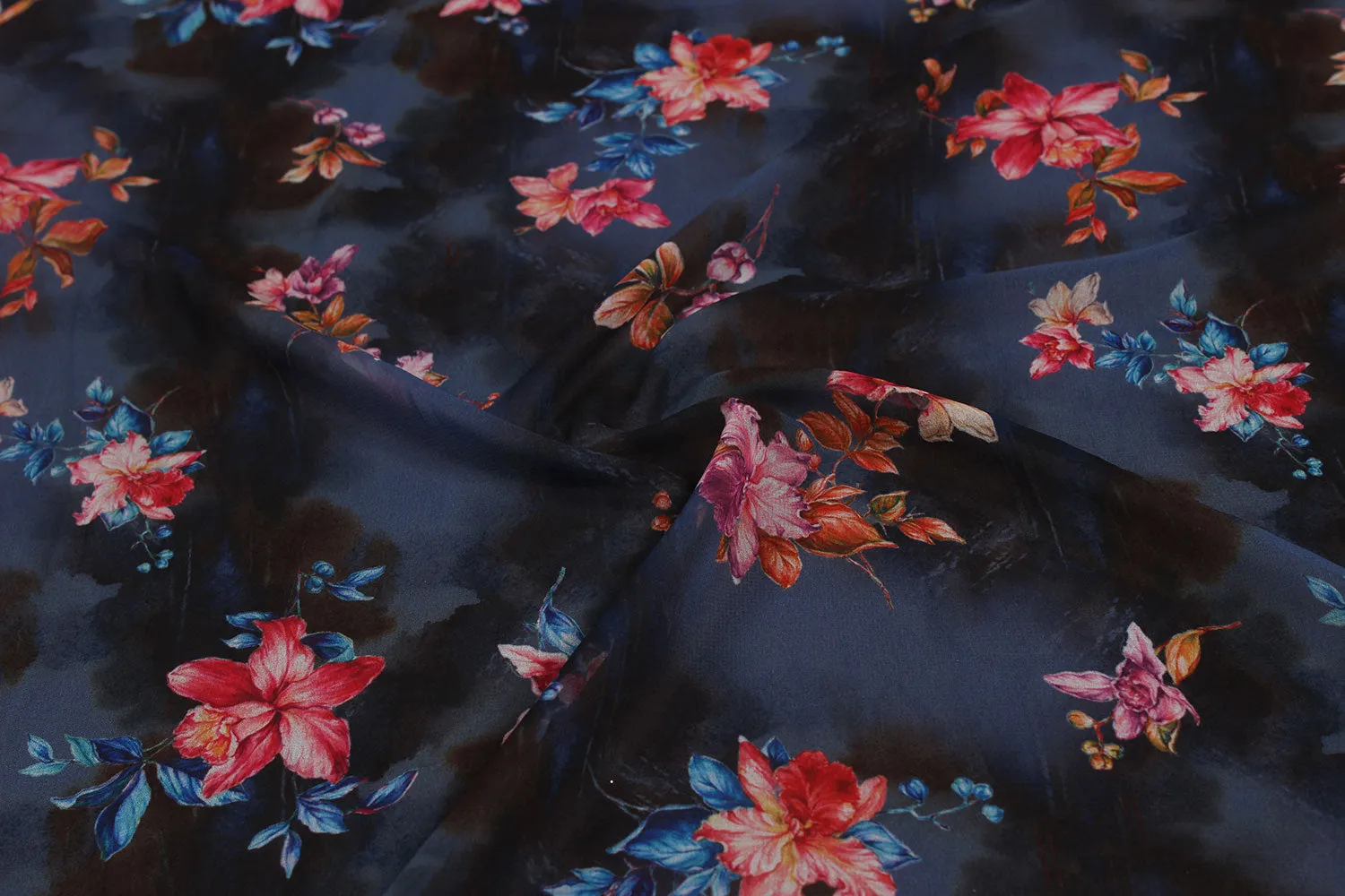 Dark Blue Printed Georgette Fabric