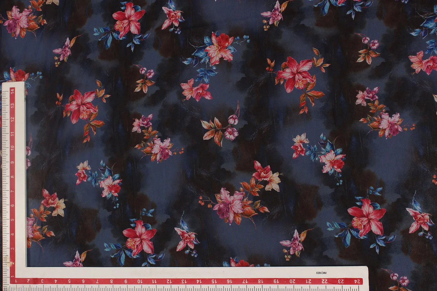 Dark Blue Printed Georgette Fabric