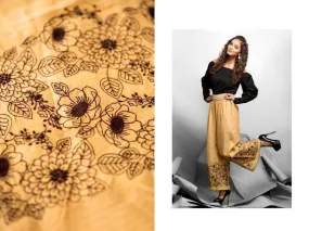 Designer Brown Linen Cotton Embroidered Palazo Pants Free Size P703
