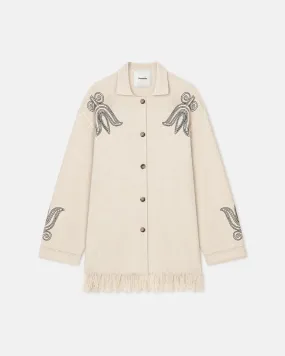 Dillian - Embroidered Textured-Linen Cardigan - Natural/Black