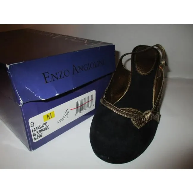 Enzo Angiolini Black Suede Slingback Round Toe Sandal Pumps Size Us