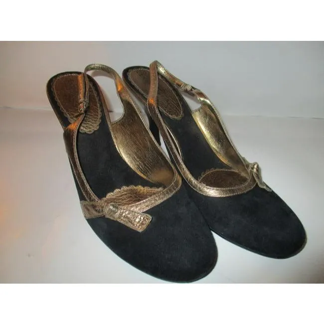 Enzo Angiolini Black Suede Slingback Round Toe Sandal Pumps Size Us
