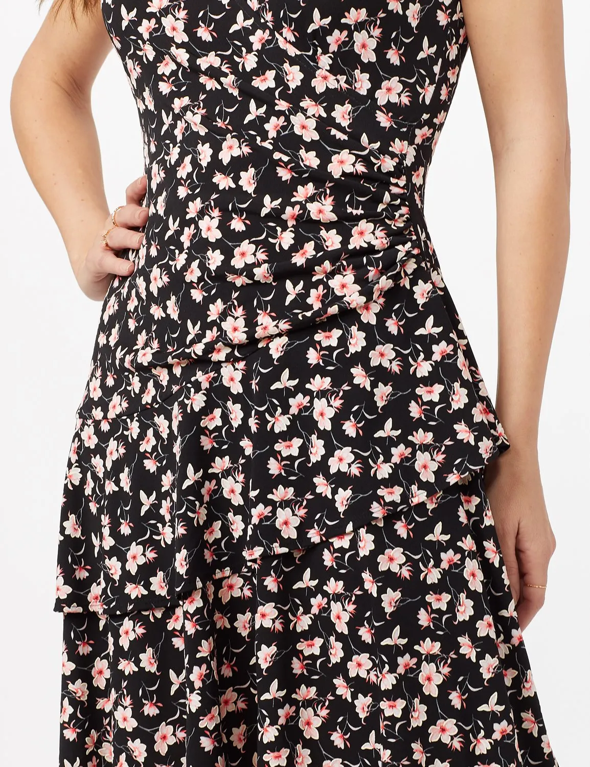 Faux Wrap Tier Hem Dress