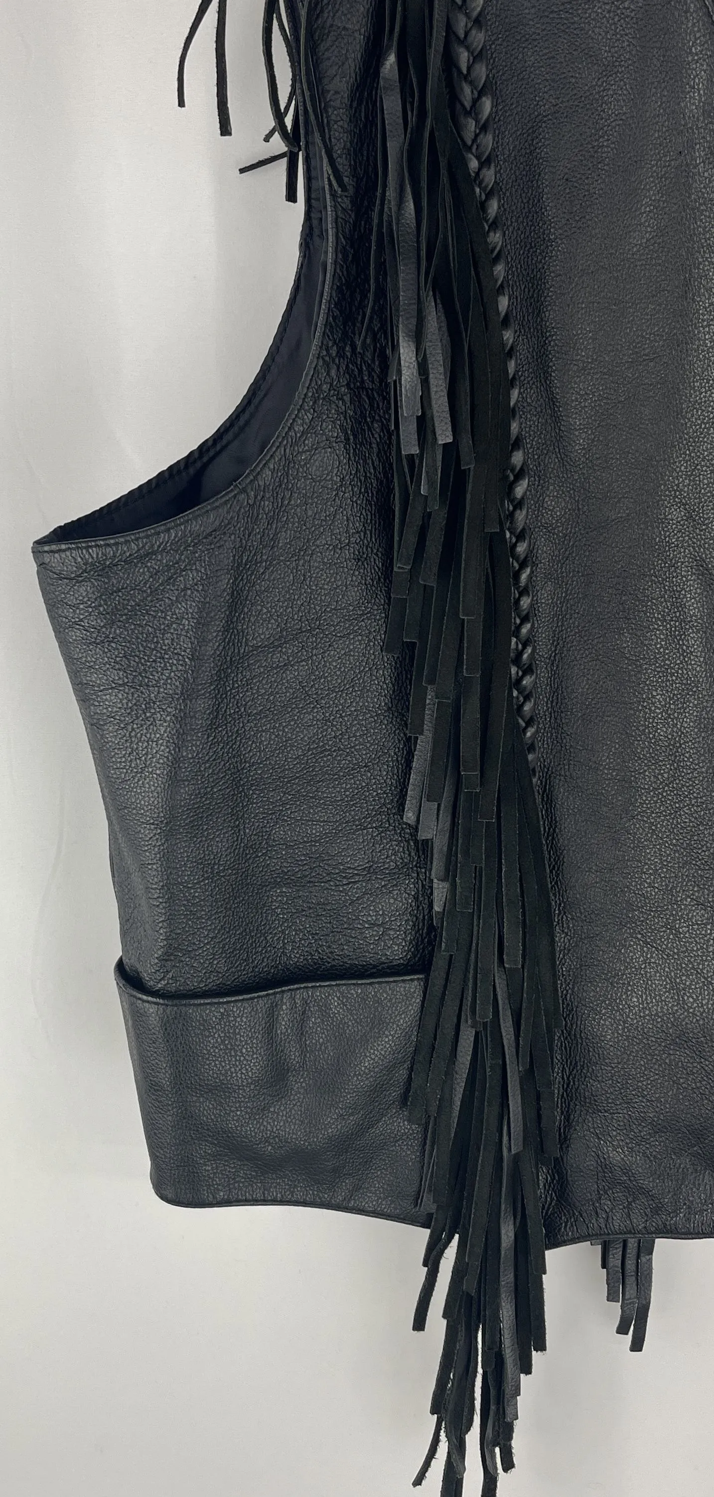 First Manufacturing Company Women's Black Leather Vest Braided Fringe Size 5 XL