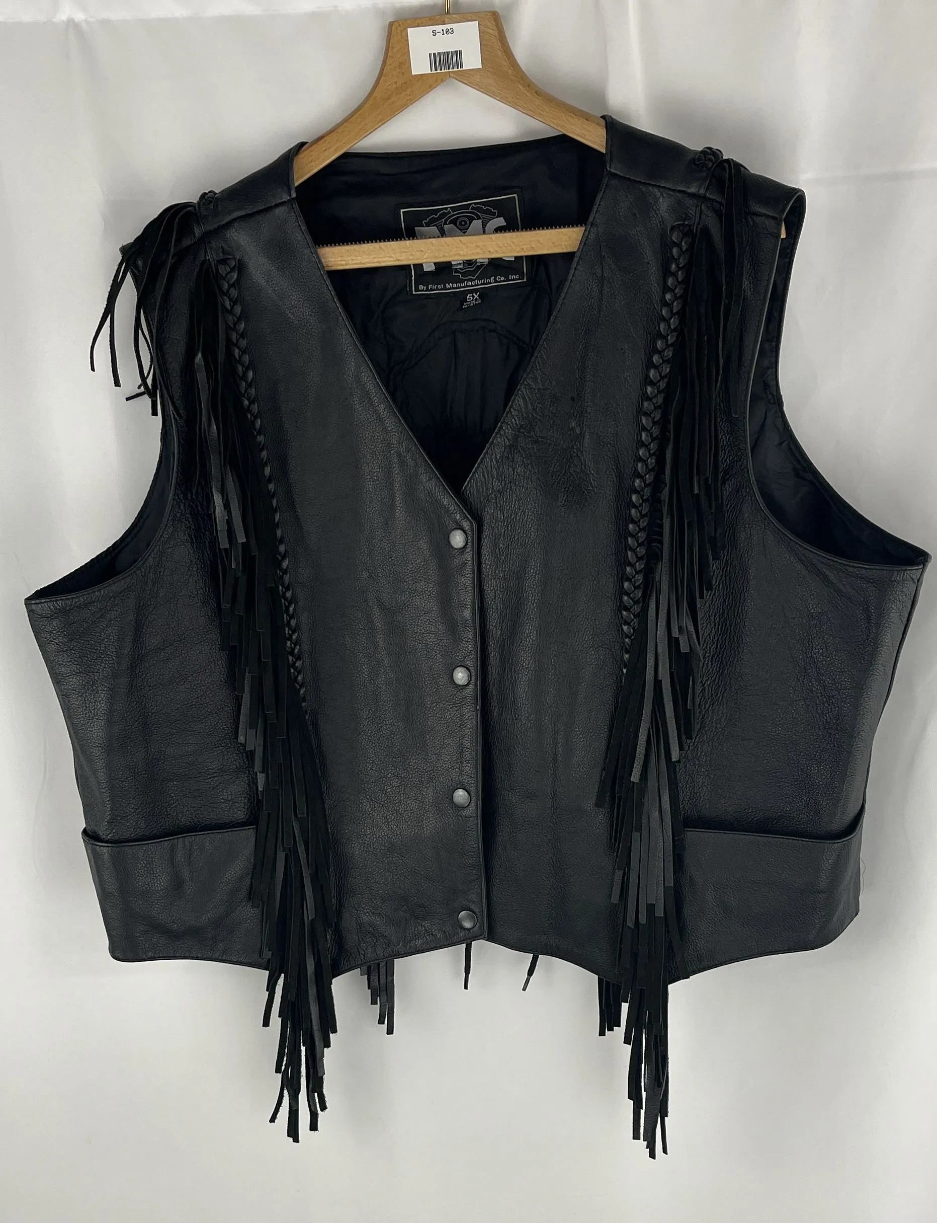 First Manufacturing Company Women's Black Leather Vest Braided Fringe Size 5 XL
