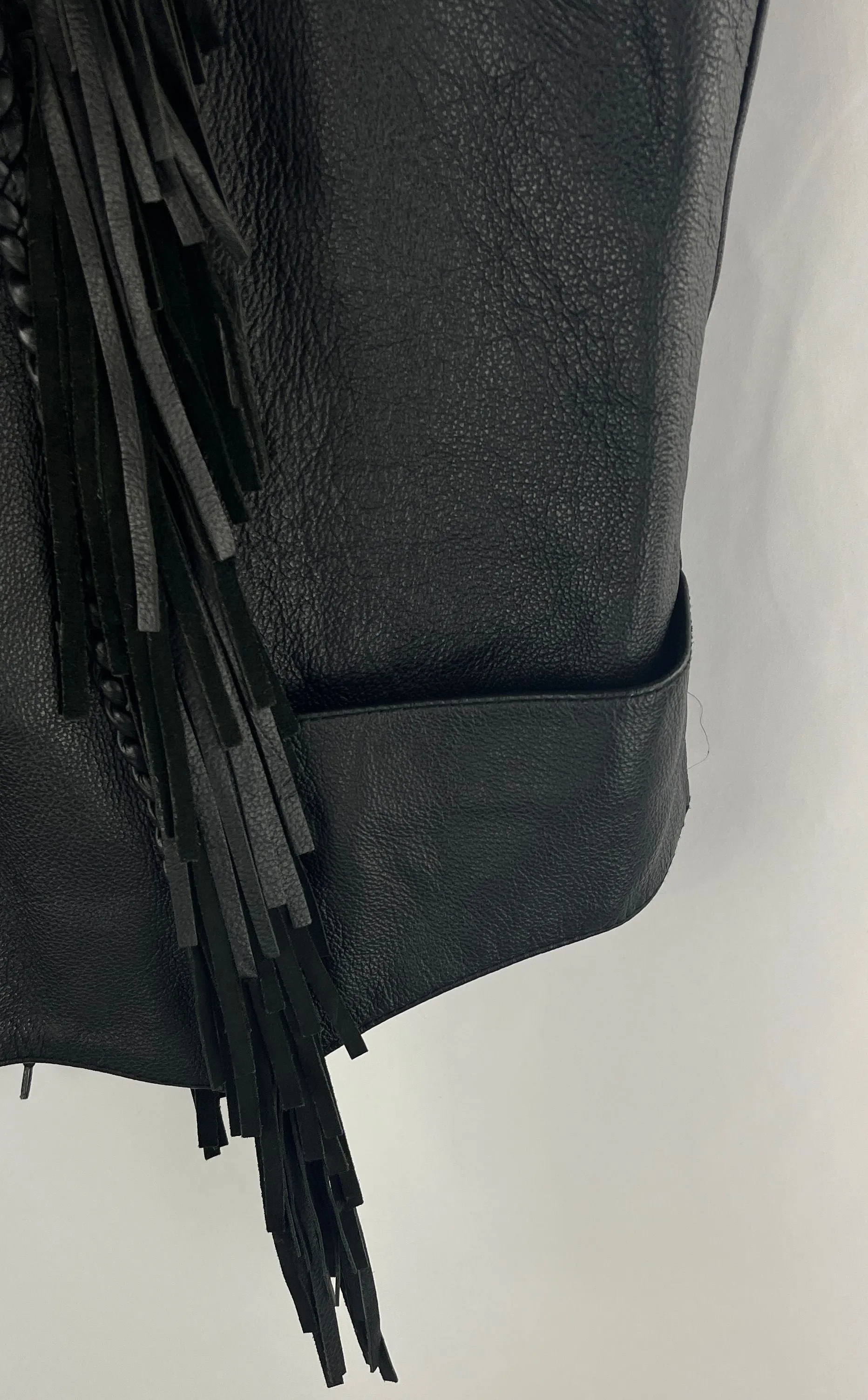First Manufacturing Company Women's Black Leather Vest Braided Fringe Size 5 XL