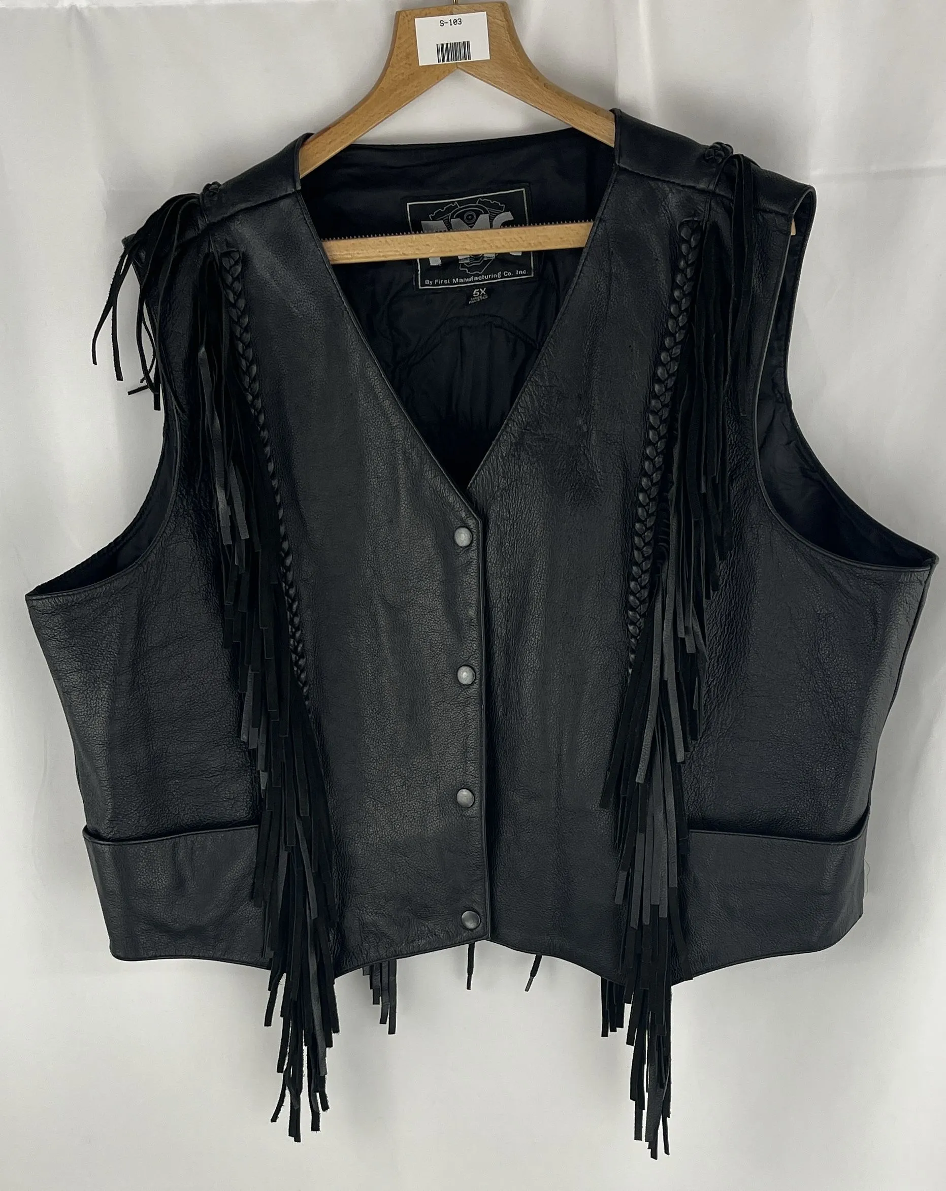 First Manufacturing Company Women's Black Leather Vest Braided Fringe Size 5 XL
