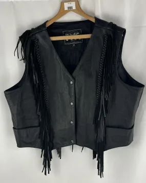 First Manufacturing Company Women's Black Leather Vest Braided Fringe Size 5 XL